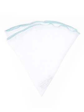 White Linen/Powder Blue Trim Linen Pocket Circle  